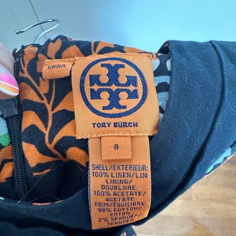 Tory Burch Melanie Navy and Orange Sheath Dress | 8 - Picture 5 of 6